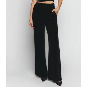 Reformation Black Velvet Silk Wide Leg High Rise Trousers Womens 0 Fairy Grunge